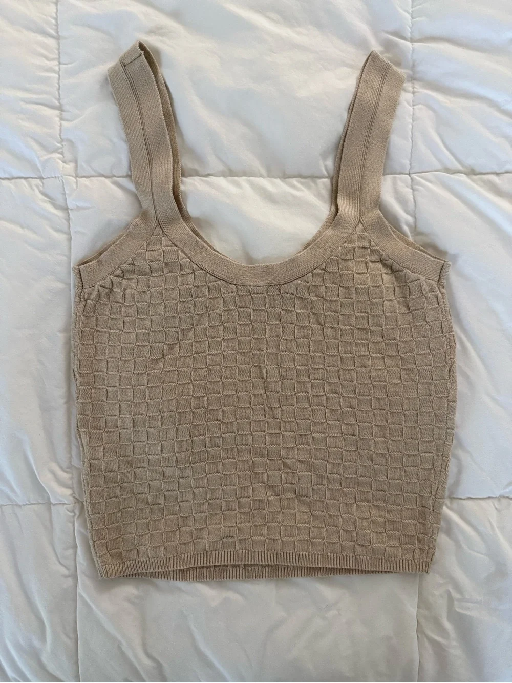 Abercrombie Checkered Knit Ottoman Tank in Light Beige - Picture 2 of 4